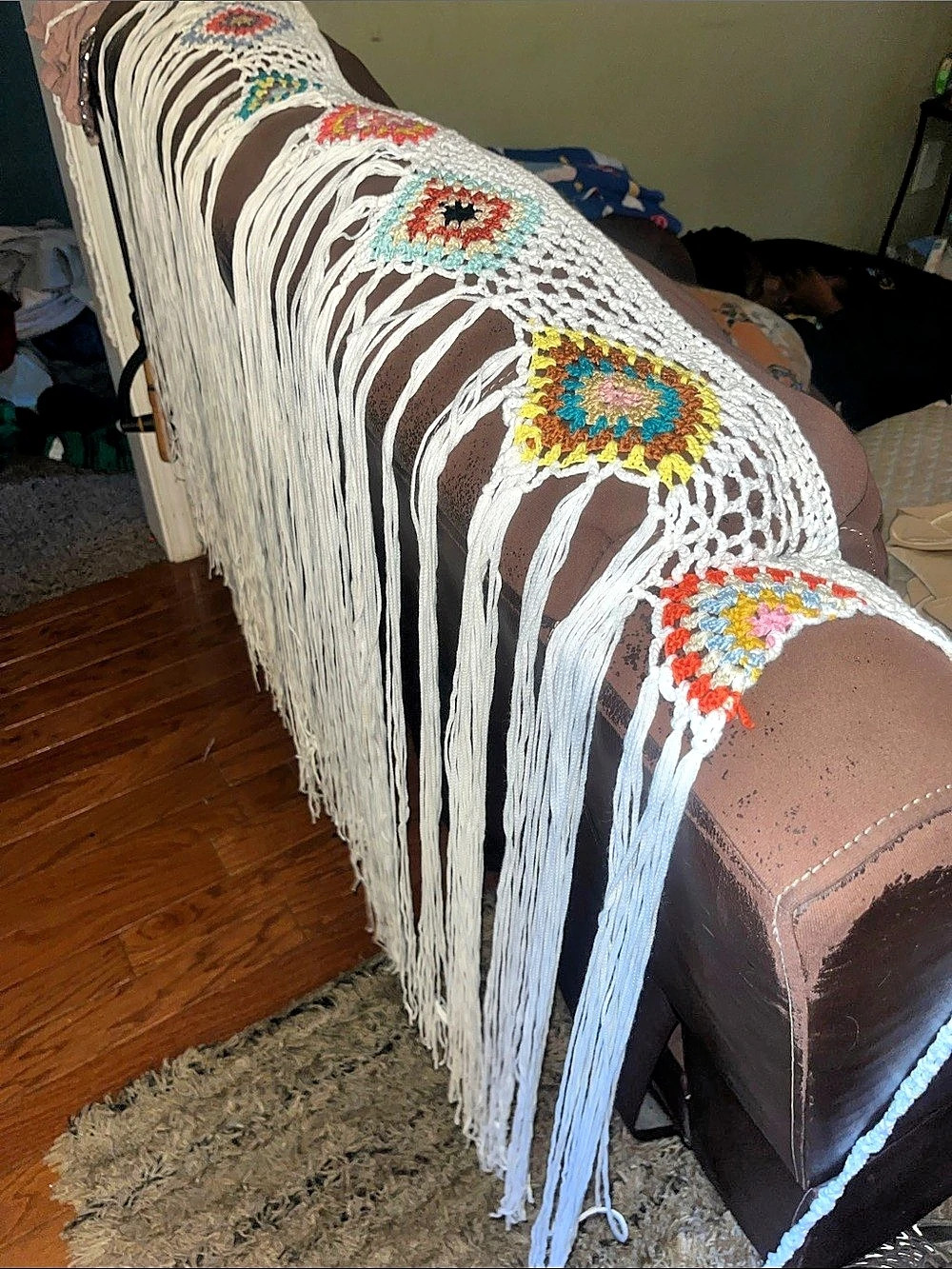 Embroidered Geometric Cover in White & Multi color